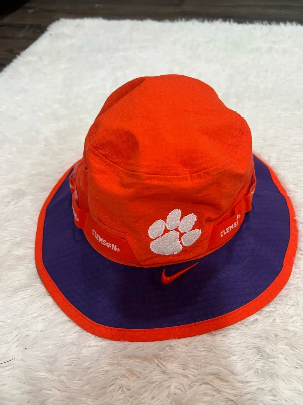 Nike Orange and Purple Clemson Paw Bucket Hat with Embroidered Swoosh